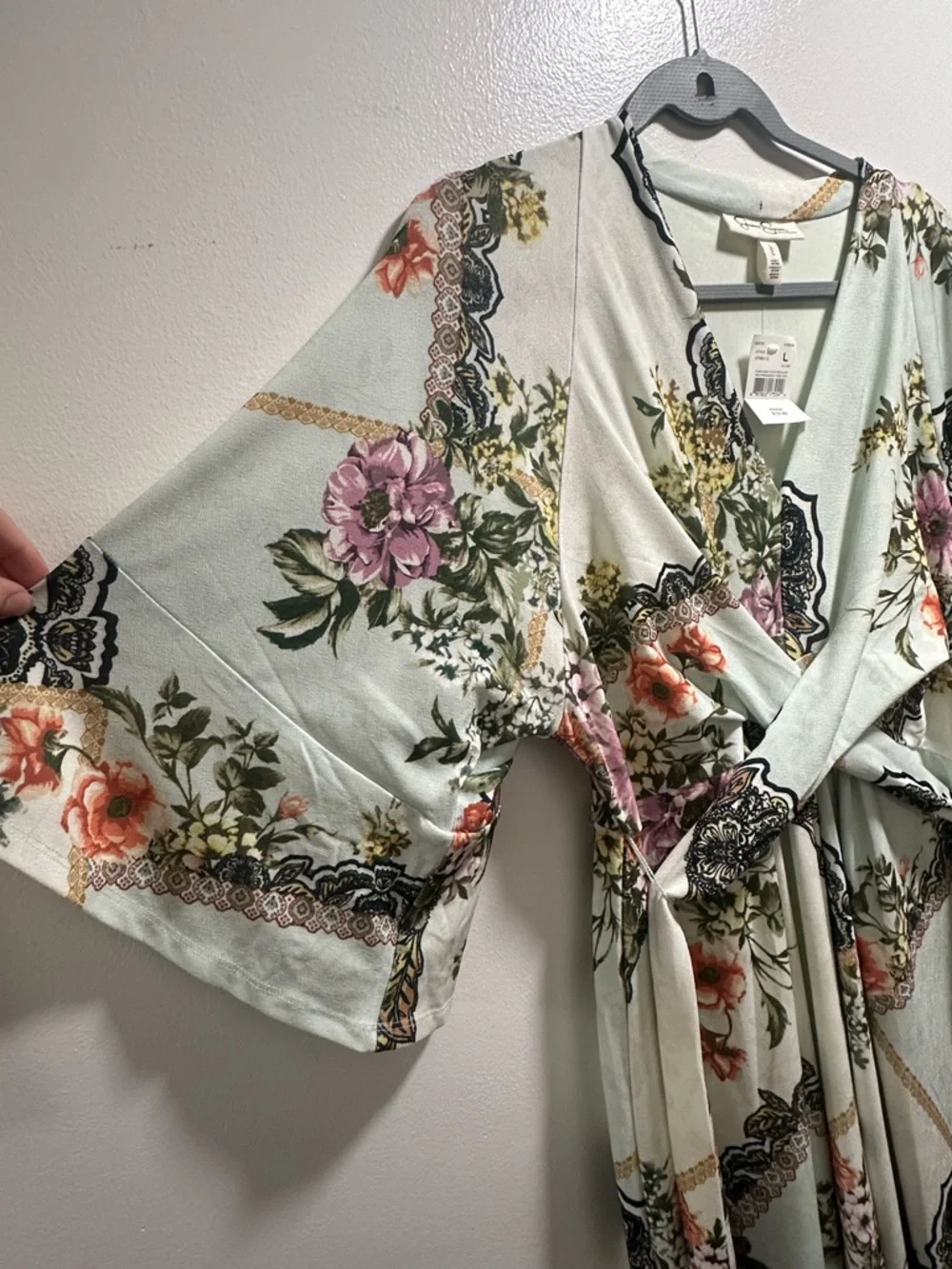 Jessica Simpson Maternity Floral boho Dress Tie Waist V-Neck mint Green Size L